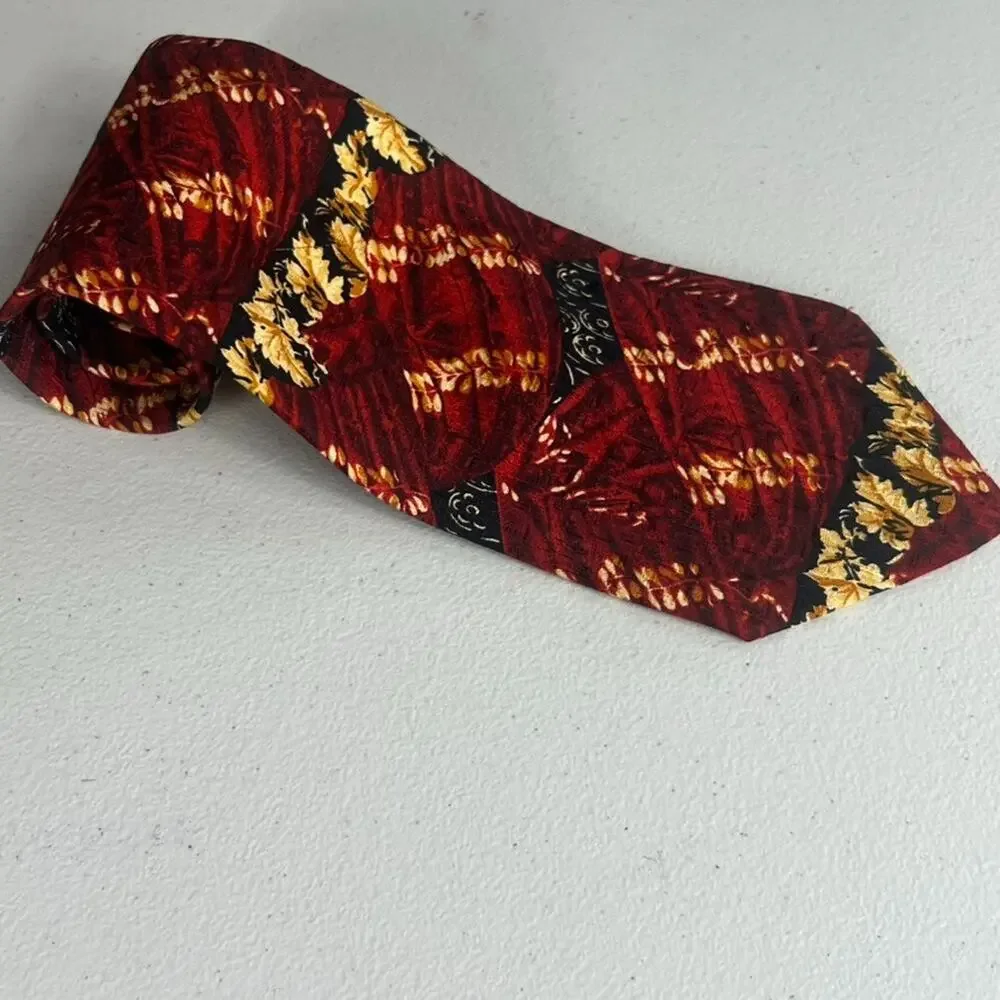 Ermenegildo Zegna Men's 100 % Silk Tie Red Yellow Black Abstract Floral Pattern